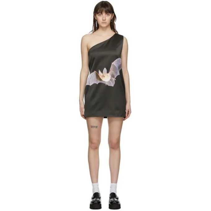 Ashley Williams Black One-Shoulder Bat Dress