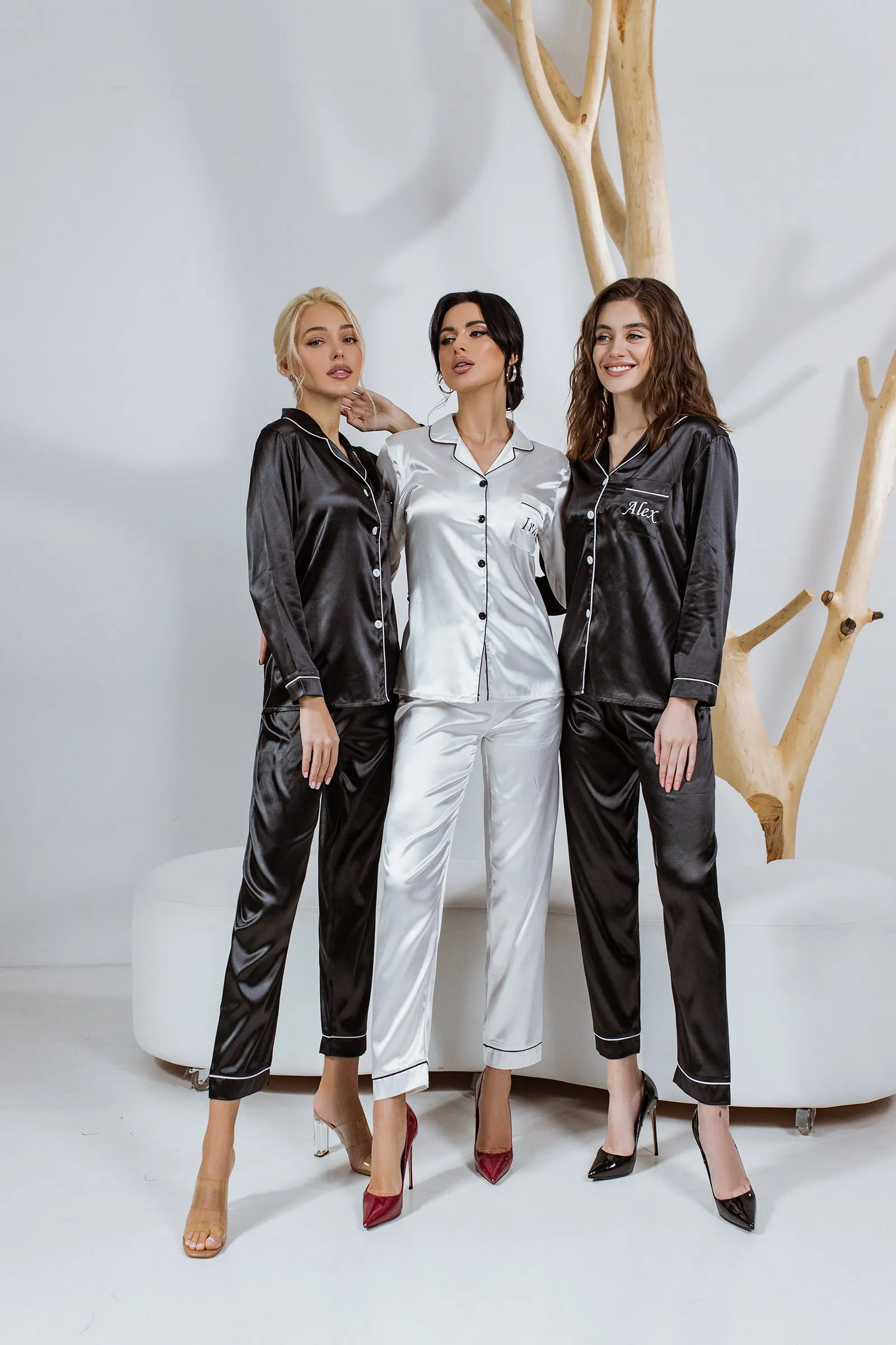 Bridesmaids Pajamas, Custom Wedding Satin Pajamas  - Long   Long