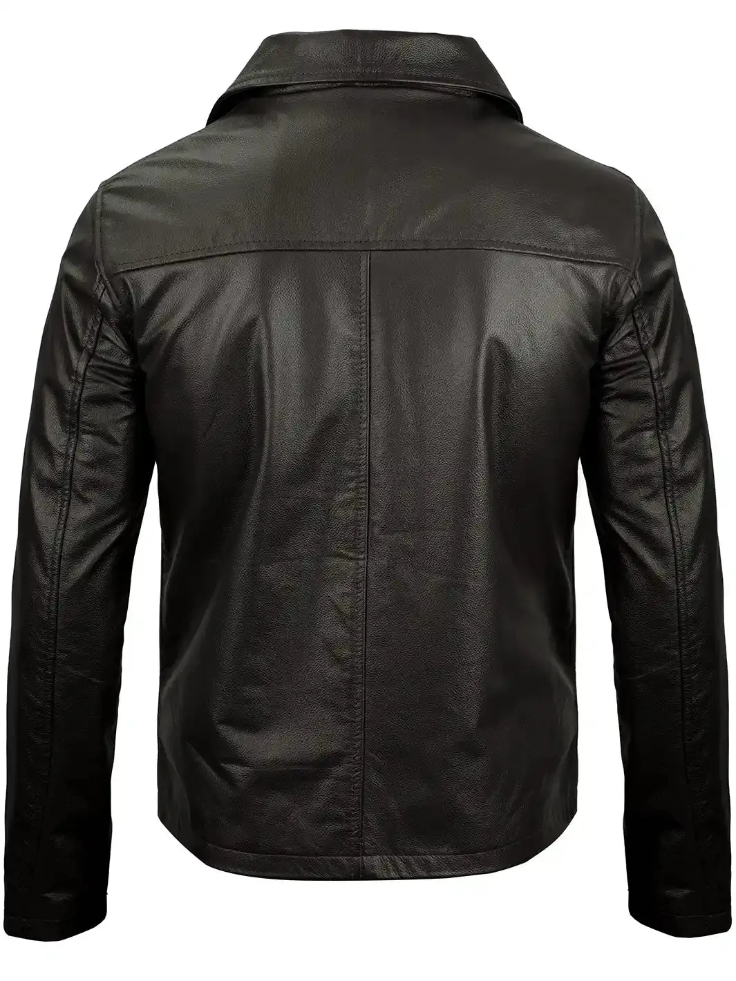 Harrington Mens Black Shirt Collar Cowhide Leather Jacket