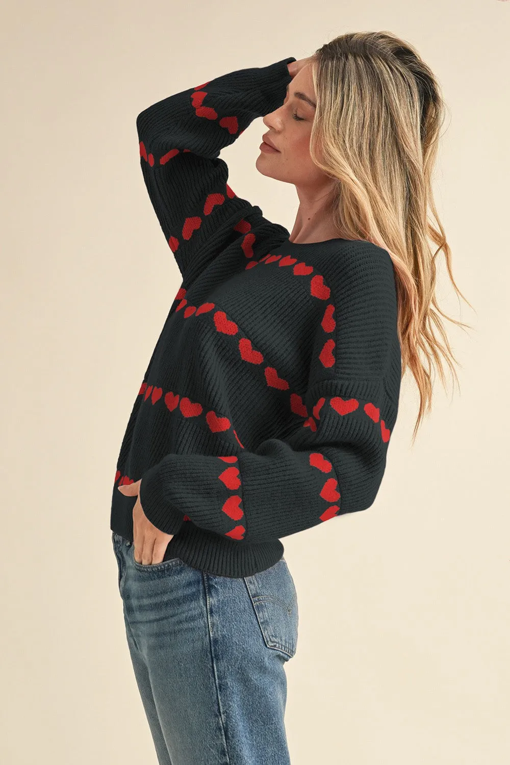 HEART STRIPED SWEATER