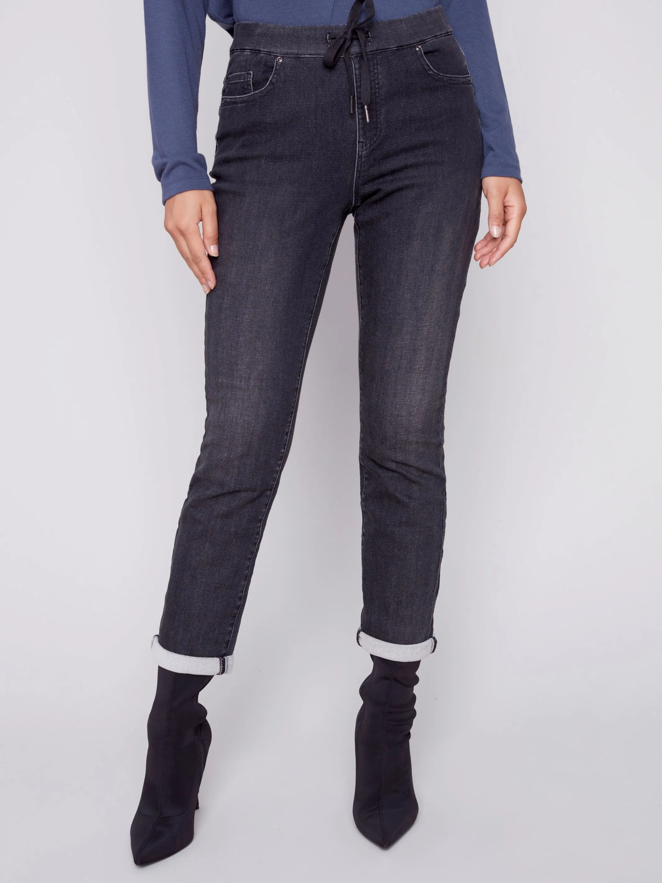 Knit Denim Jogger Pants - Charcoal