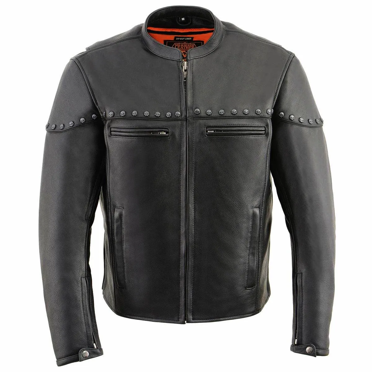 Milwaukee Leather MLM1504 Men's Black The Skelly Racer Premium Moto Leather Jacket