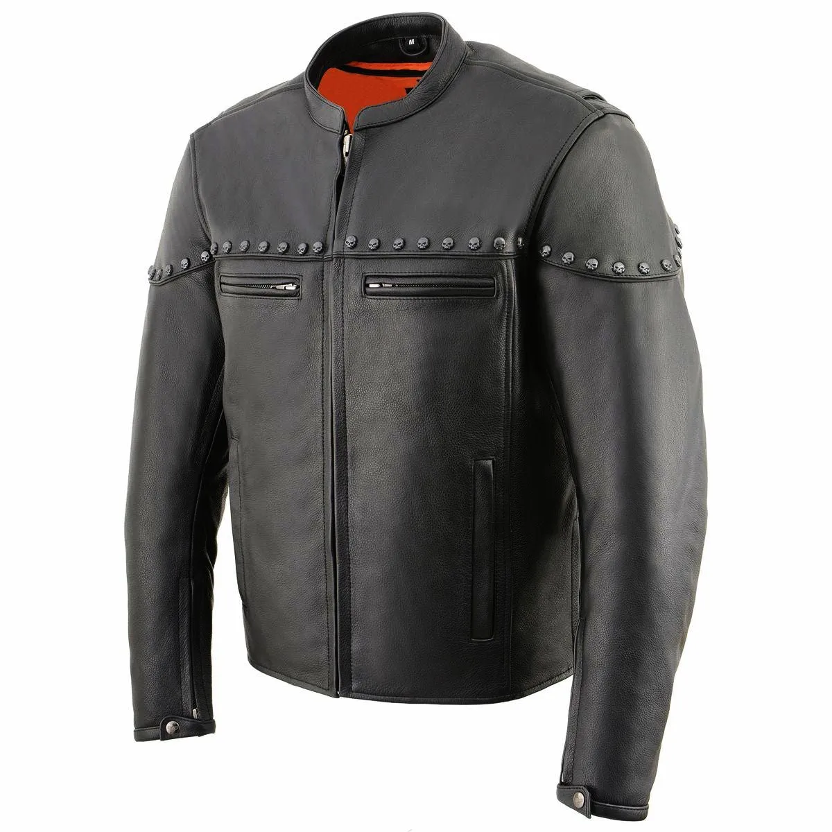 Milwaukee Leather MLM1504 Men's Black The Skelly Racer Premium Moto Leather Jacket