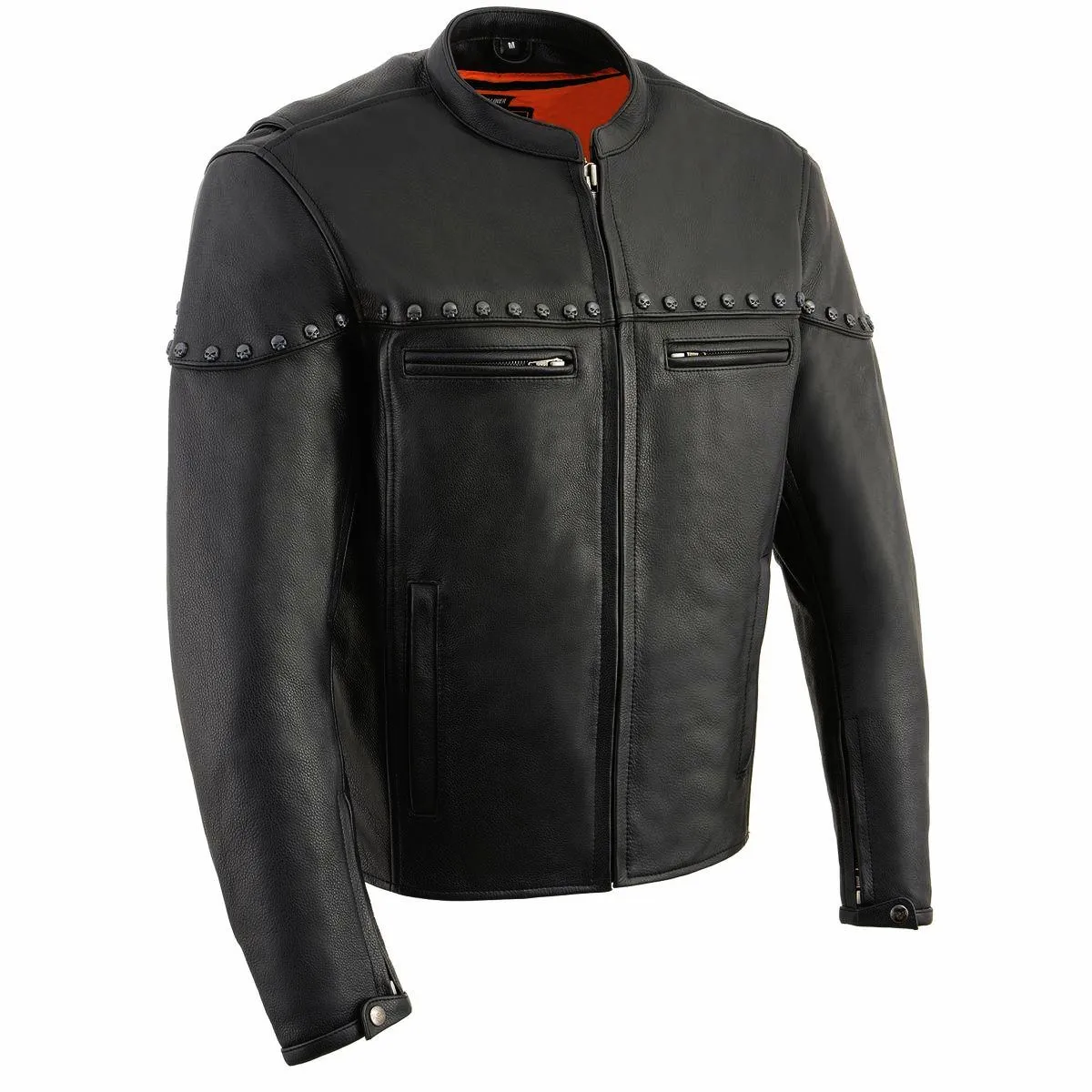 Milwaukee Leather MLM1504 Men's Black The Skelly Racer Premium Moto Leather Jacket
