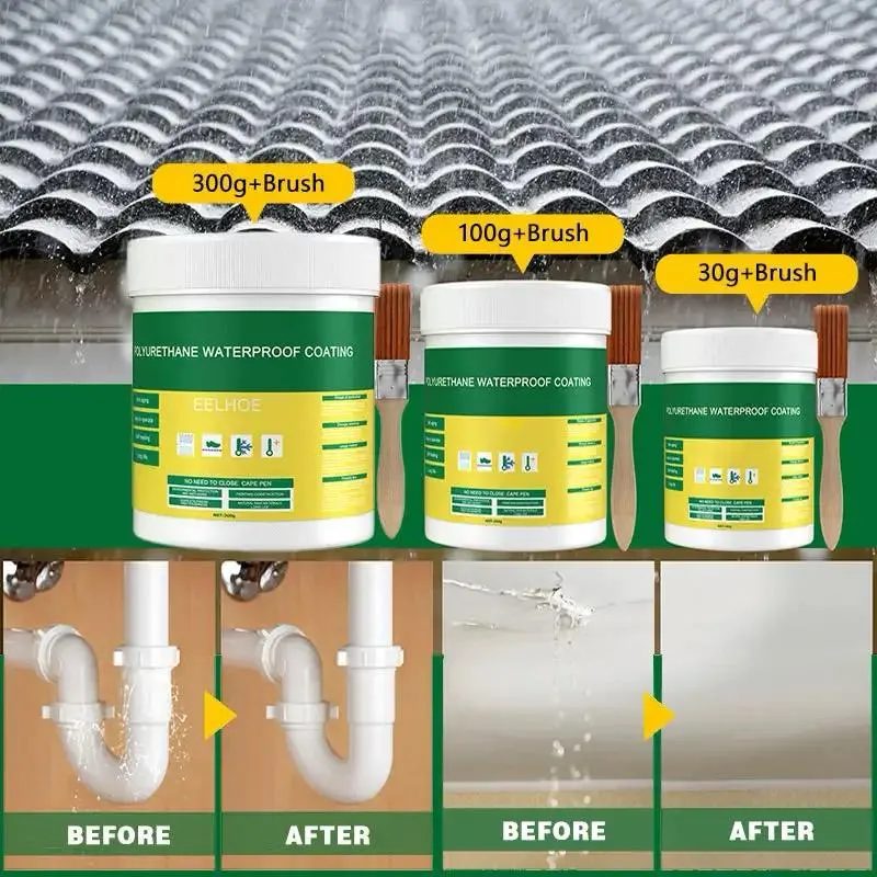 Polyurethane Waterproof Coating Invisible Paste Sealant Glue with Brush Adhesive Repair Glue for Home Roof (30/100/300g)