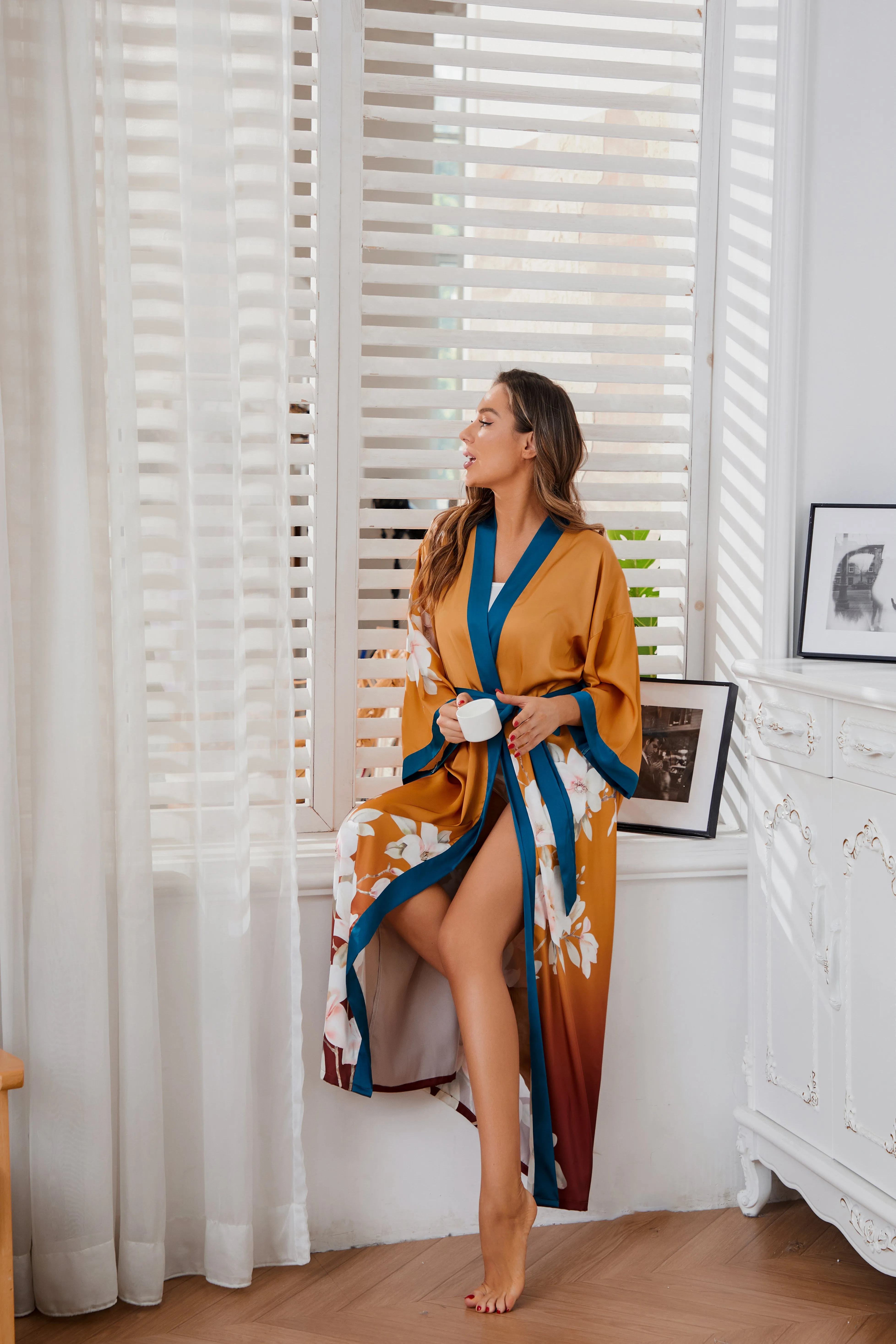 Women Satin Silk Kimono Robes