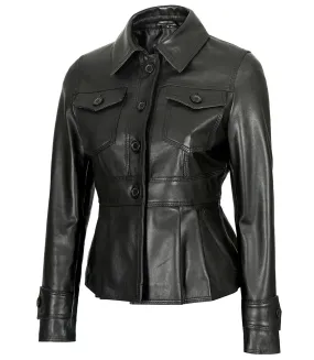 Women’s Short Body Black Peplum Leather Jacket